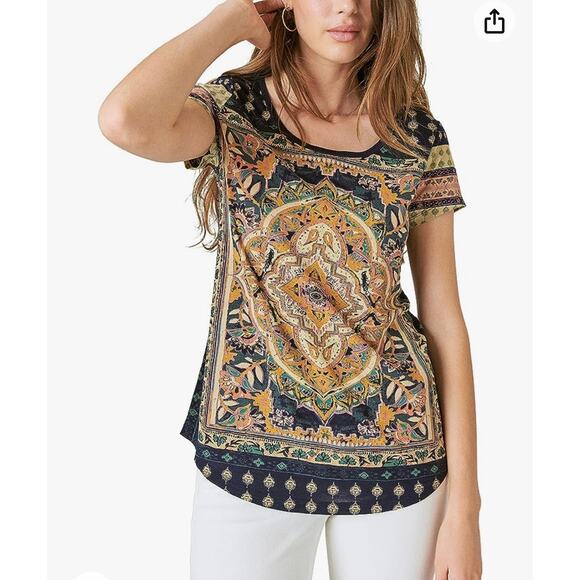 Lucky Brand Women’s Top Persian Carpet Short Sleeve Scoop Neck Graphic Tee 2X - Picture 1 of 10